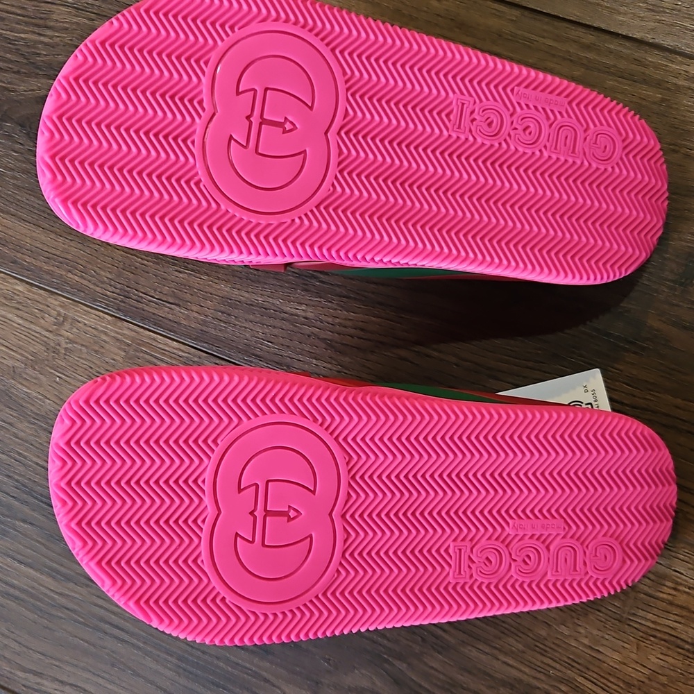 GUCCI WEB CROSSOVER RUBBER SANDAL RED/GREEN SIZE 37 - Picture 11 of 17